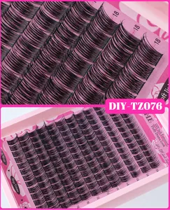 Detail of 14-18mm DIY cluster lashes in pink tray for a fluffy mega volume look