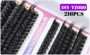 Detail view of DIY-TZ080 eyelash clusters set with 216 pieces in 10-16mm lengths