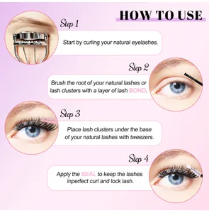 Step-by-step tutorial for applying DIY eyelash cluster extensions with bond and seal