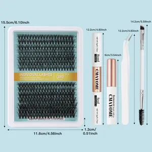 Professional DIY eyelash extension kit with 280 clusters, glue, remover and tweezers
