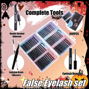 Complete 600pcs DIY eyelash extension kit with glue, remover, tweezers and spoolie