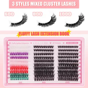Detailed view of colorful 60D 80D 100D individual lashes set 10-18mm for volume grafting