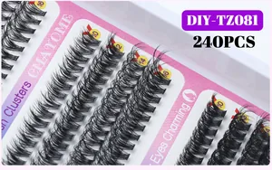 Macro shot of 240pcs DIY individual lash clusters set in 10-16mm length assortment