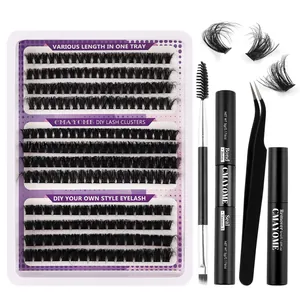 DIY eyelash extension kit with lashes, dual-end bond and seal glue, and tweezers