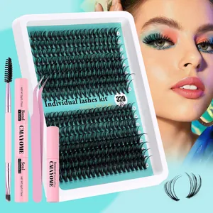 Kit de Cils en Grappe Individuels DIY Longueurs Mixtes Fibres Synthétiques PBT Souples Extension de Cils Volume Naturel Embellissement des Cils Pour Maquillage Femme