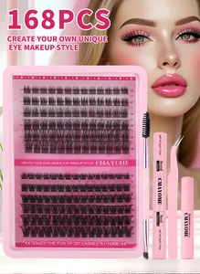 Complete 168-delige DIY wimpercluster set met lijm, pincet en 10-18mm wimpers