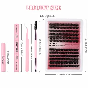Tabla de tallas de kit de extensión de pestañas DIY con pestañas y herramientas rosas