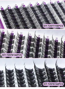 Detailed macro view of 144PCS DIY individual eyelash clusters in various styles and lengths
