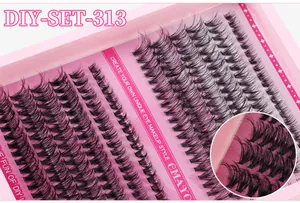 Macro detail of DIY-SET-313 lash clusters showing voluminous texture and curly fiber