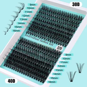 Kit d'extension de cils individuels 320 pièces en 30D et 40D de 9 à 16mm