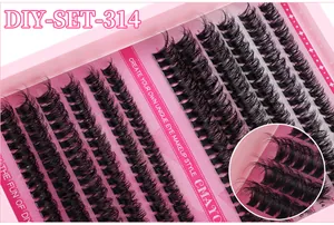 Macro detail of DIY lash extensions set in pink tray showing fiber texture and curls