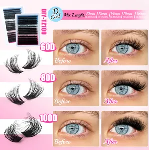 Λεπτομέρεια βλεφαρίδων DIY D curl με σύγκριση πυκνότητας 60D 80D 100D σε εικόνα
