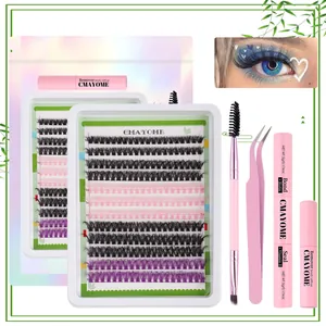 Kit de pestañas de colores 10-18mm con pegamento, removedor y herramientas rosa suave