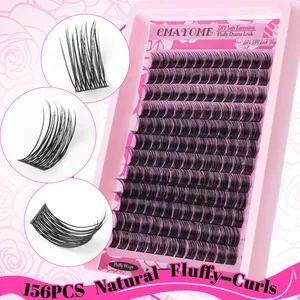 DIY cluster lash extension kit with 156pcs natural fluffy curly wispy black eyelashes