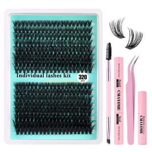 Kit d'extension de cils DIY avec 320 grappes de 9mm à 16mm et accessoires inclus