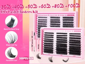 Σετ επέκτασης βλεφαρίδων DIY 300 τεμαχίων με κόλλα, σφραγιστικό και τσιμπιδάκι