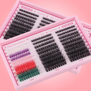 Detail showing 60D 80D 100D colored individual lashes set in 10-18mm length range
