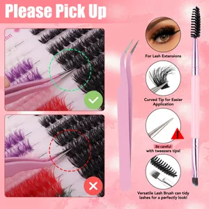 Pink lash extension tool kit featuring curved tweezers and a dual-ended lash spoolie brush
