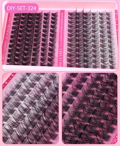 Macro-detail van DIY-wimperverlengingsclusters met 10-18 mm dikke zwarte volume wimpers