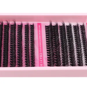DIY individual lash extension kit with black 10-18mm natural clusters in pink tray