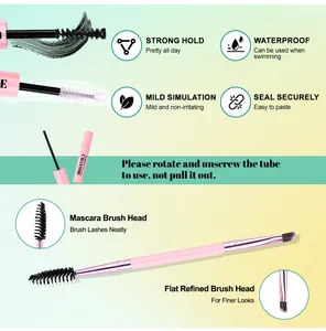 Detail view of pink mascara and remover set with multiple applicator brush heads