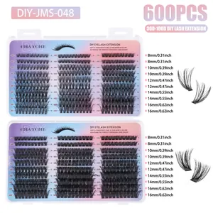 Detailed view of DIY eyelash extension kit including 600 clusters from 8mm to 16mm