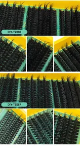 Detail view of D-curl mixed length cluster lashes 10-16mm in DIY lash extension kit