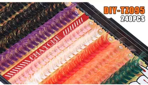 Macro view of colorful segmented cluster eyelashes in 240pcs set, 10-18mm length