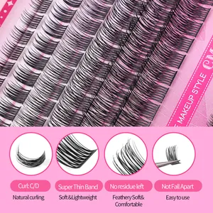Dikke DIY wimperverlengingsset met 10-18mm clusters, superdunne band en C D krul wimpers