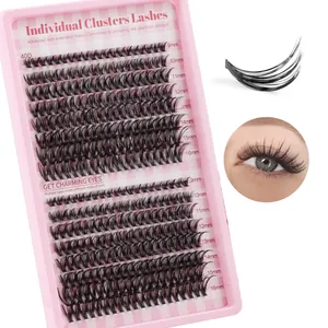 Natuurlijke 40D individuele wimperverlenging kit met 9-16mm lengtes op roze tray