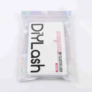 Holographic laser packaging for DIY individual cluster lash book set with zipper seal
