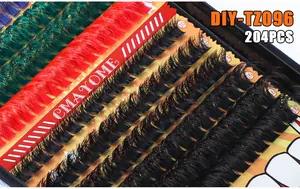 Detailed view of 204pcs multi-color DIY cluster lashes with 10mm to 18mm lengths
