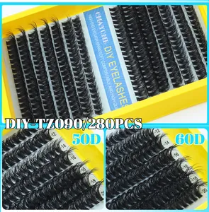 Macro comparison of 50D and 60D DIY lash clusters in 12mm to 20mm lengths