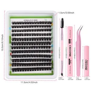 Kit de extensión de pestañas DIY con pegamento, pinzas y pestañas postizas en racimo