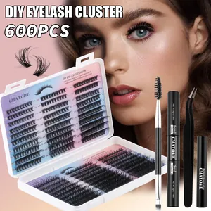 DIY Cluster Eyelash Extension Kit Mixed Density Synthetic Fiber False Eyelashes With Bond Seal And Remover Tweezer Brush Professional Beauty Tool Set