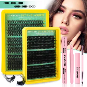 DIY Individual Cluster False Eyelashes Extension Kit D Curl Mixed Length Synthetic Fiber Eyelash Clusters With Glue Remover Kit