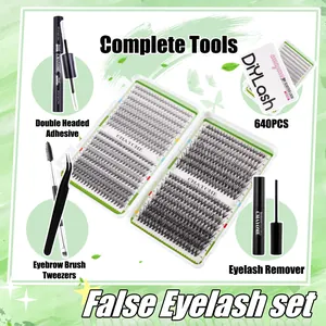 Detailed 640pcs DIY individual lash extension kit with glue, seal, remover and tweezers