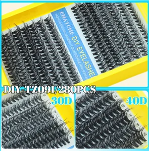 Detail of 30D and 40D cluster lashes comparison in 280-piece DIY eyelash extension kit