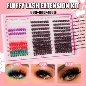 Colorful lash extension kit with 60D 80D 100D density and mixed 10-18mm lengths