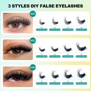 Dense DD curl DIY cluster lashes set in 60D 80D 100D densities and 10-16mm lengths