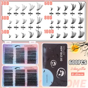 600pcs DIY cluster lashes set with 30D-100D density and 8-16mm length in a clear box
