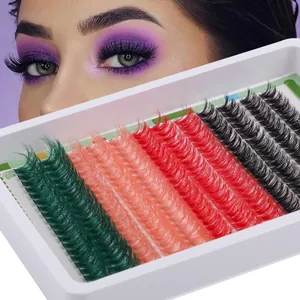 Kit de Extensión de Pestañas DIY Colorido Pestañas Individuales de Fibra Sintética Con Pegamento Sellador Removedor Pinzas Cepillo Kit Maquillaje Mujer
