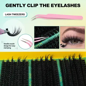 Dense DD curl mixed individual false lashes 10-16mm with pink professional tweezers