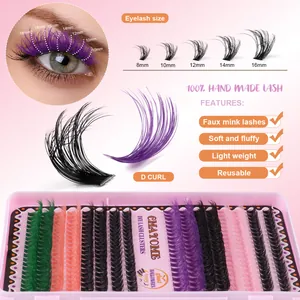 DIY colorful individual faux mink lash clusters D curl 8-18mm in mixed vibrant shades