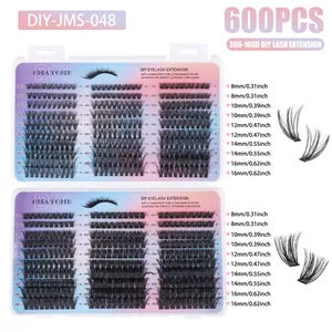 DIY 600pcs cluster eyelash extension kit with 30D to 100D volume and 8-16mm lengths