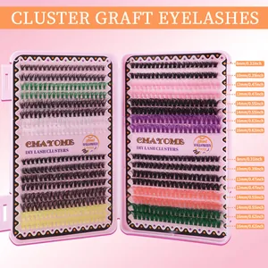 Colorful individual cluster eyelashes in 8-16mm mix for professional DIY lash extensions