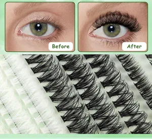 Detailansicht der Vorher-Nachher-Ergebnisse für segmentierte DIY-Wimpernbüschel in Schwarz-Weiß