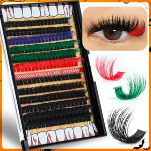 Colorful DIY cluster lashes set in Halloween packaging with 10-18mm mixed lengths