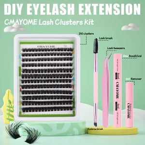 Kit de extensión de pestañas DIY con 240 clusters y herramientas sobre un soporte