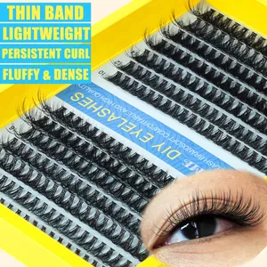 DIY eyelash extension kit with 280 clusters of 9-12mm thick D-curl individual lashes